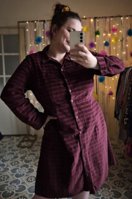 [XL/XXL] 100% bawełna sukienka z kieszeniami bordowa sztruks