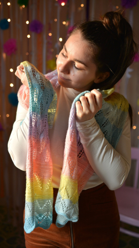 Szal kolorowy unikat handmade wełna/kaszmir/poliamid Szal kolorowy unikat handmade wełna/kaszmir/poliamid
