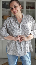 [L] Bluzka wiskoza oversize biała w ciapki