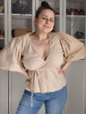 [M/L] Bluzka len+bawełna kopertowa