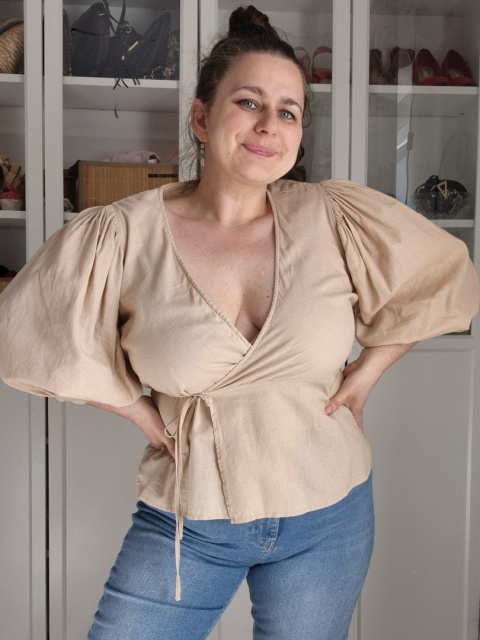 [M/L] Bluzka len+bawełna kopertowa