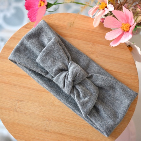 100% wełna merino opaska z kokardką upcykling cienka SZARA