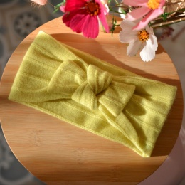 WEŁNA+KASZMIR opaska z kokardką upcykling cienka limonka