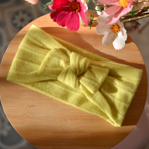 WEŁNA+KASZMIR opaska z kokardką upcykling cienka limonka