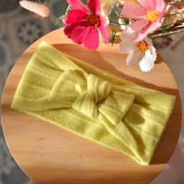 WEŁNA+KASZMIR opaska z kokardką upcykling cienka limonka