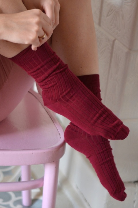 [38-40] Merino prążek bordo skarpety