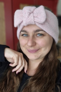 Opaska gruba z kokardką wełna jagnięca różwa upcykling