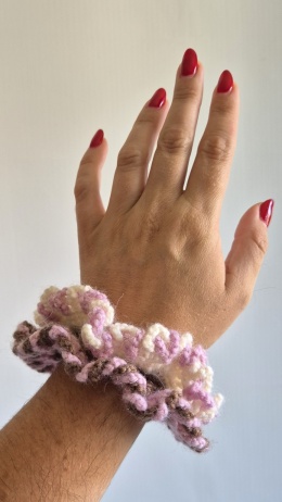 ZESTAW 2szt. Szydełkowane scrunchie czekoladowe 100% wełna