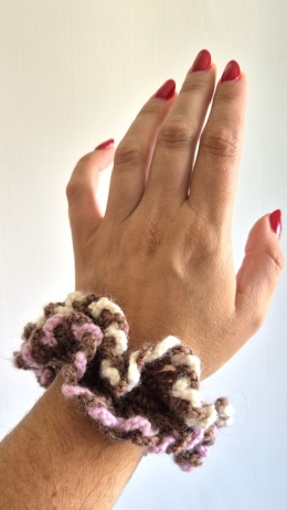 ZESTAW 2szt. Szydełkowane scrunchie czekoladowe 100% wełna
