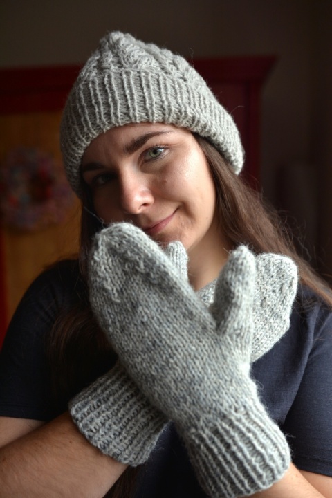 Mix wełna/alpaka/merino rękawiczki handmade szare