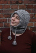 Wełna merino +alpaka balaklava kominiarka SZARA kapturek handmade