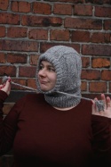 Wełna merino +alpaka balaklava kominiarka SZARA kapturek handmade