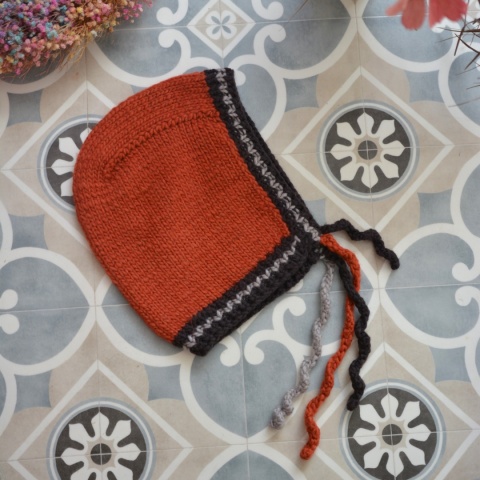 100% wełna handmade kapturek rudy