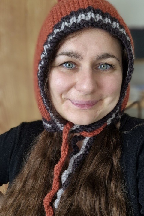 100% wełna handmade kapturek rudy