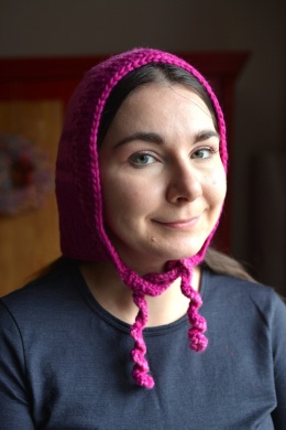 100% wełna handmade kapturek magenta+róż