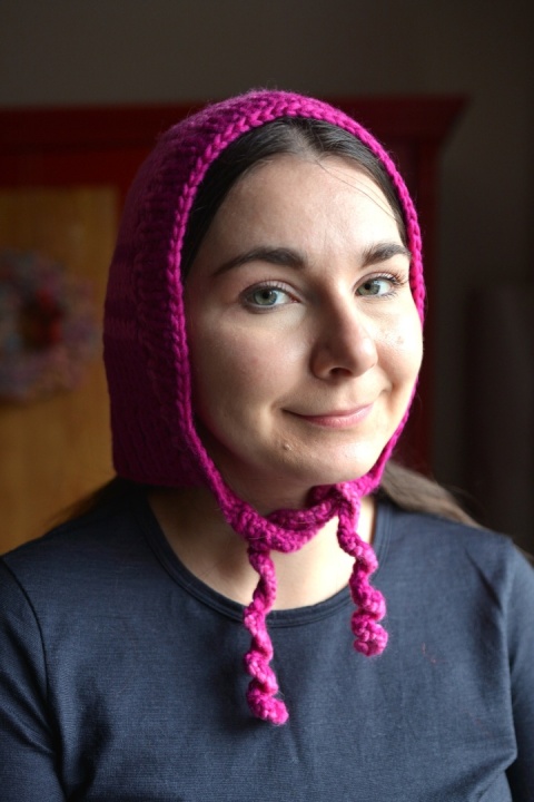 100% wełna handmade kapturek magenta+róż