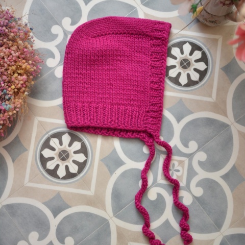 100% wełna handmade kapturek magenta