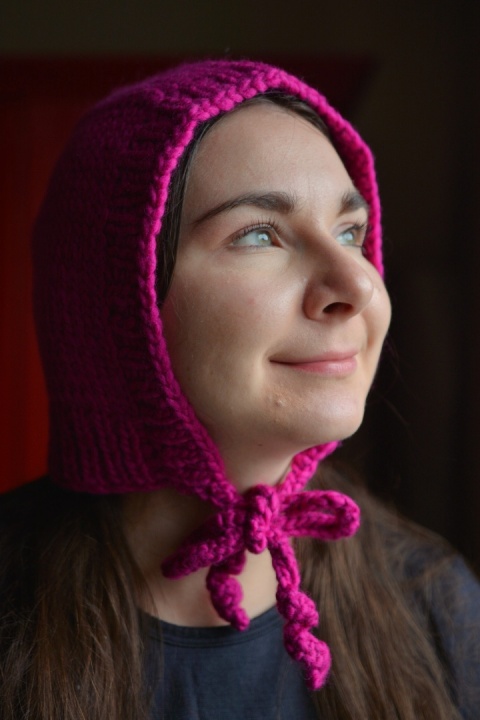 100% wełna handmade kapturek magenta