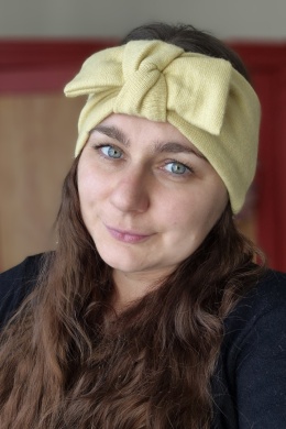 Jedwab+kaszmir limonka upcykling średnia grubość opaska z kokardką