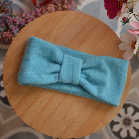 Kaszmir błękitna opaska PREMIUM upcykling średnia grubość puchata