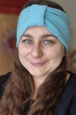 Kaszmir błękitna opaska PREMIUM upcykling średnia grubość puchata