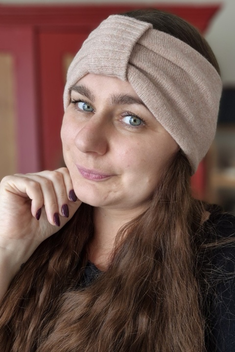 Kaszmir+wełna jasny brudny róż upcykling cienka opaska