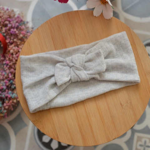 Szara jedwab/wełna/wiskoza opaska upcykling cieniutka - na większą głowę