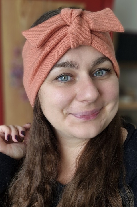 Opaska łososiowa MERINO z kokardką upcykling średnia grubość 1