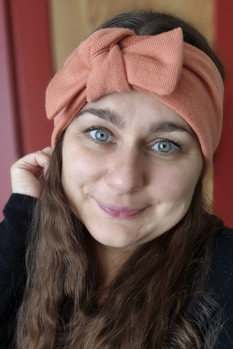 Opaska łososiowa MERINO z kokardką upcykling średnia grubość 2