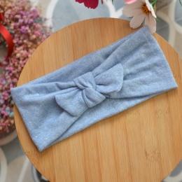 Wełna+len jasny błękit upcykling cienka opaska z kokardką