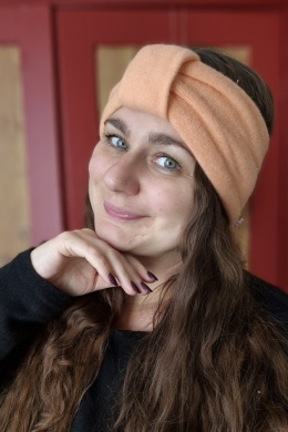 Wełna/angora brzoskwinia upcykling średnia gruba puchata opaska