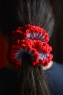 ZESTAW 2szt. Szydełkowane scrunchie czerwień i róż 100% wełna
