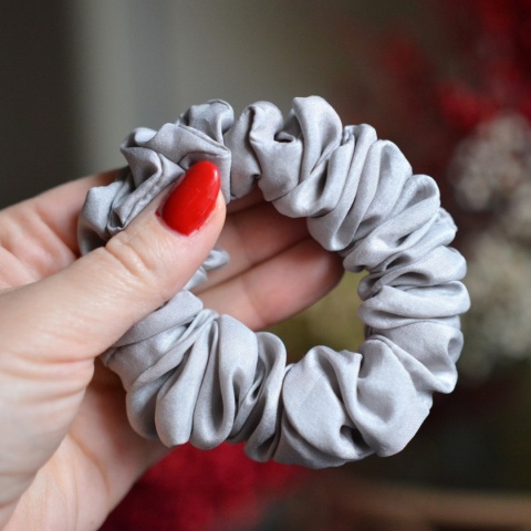 Jedwab MINI/MIDI gumka upcykling scrunchie Milenials Grey