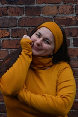 KOMPLET 100% wełna merino komin+opaska MUSZTARDA