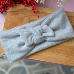 Kaszmir szara opaska PREMIUM upcykling średnia grubość puchata z kokardką