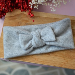 Kaszmir szara opaska PREMIUM upcykling średnia grubość puchata z kokardką