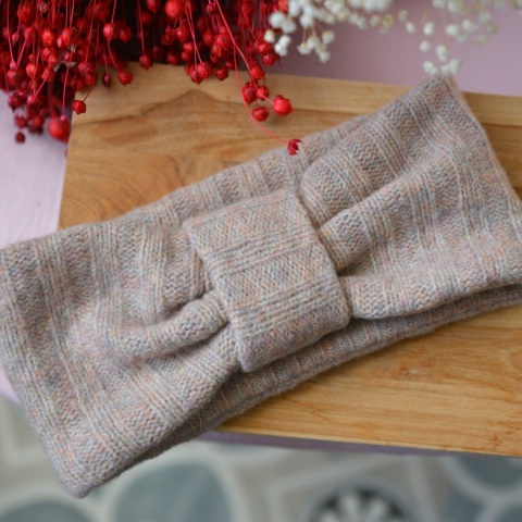 Melanż wełna jagnięca opaska upcykling GRUBA I BARDZO CIEPŁA