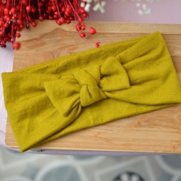 Opaska wasabi z kokardką MERINO upcykling cienka/średnia