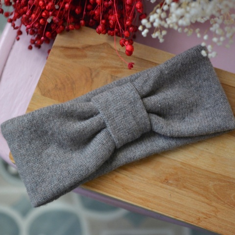 Popiel wełna jagnięca opaska upcykling GRUBA I BARDZO CIEPŁA