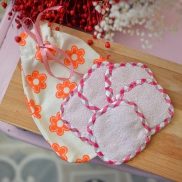 Waciki wielorazowe komplet + woreczek KWIATKI I KRATECZKA