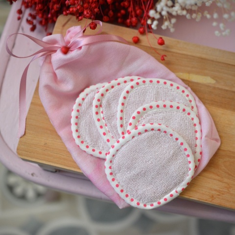 Waciki wielorazowe komplet + woreczek RÓŻOWE GROSZKI