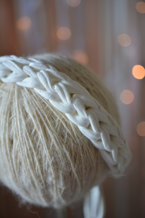 Opaska bezuciskowa biała śmietanka duża handmade upcykling bawełna Opaska bezuciskowa biała śmietanka duża handmade upcykling bawełna