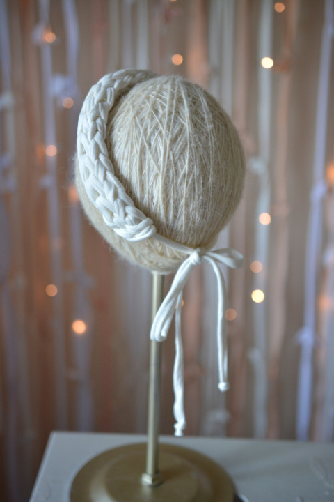 Opaska bezuciskowa biała śmietanka duża handmade upcykling bawełna Opaska bezuciskowa biała śmietanka duża handmade upcykling bawełna