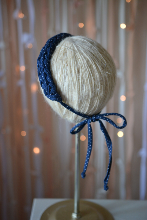 Opaska bezuciskowa granat groszki średnia handmade upcykling bawełna Opaska bezuciskowa granat groszki średnia handmade upcykling bawełna